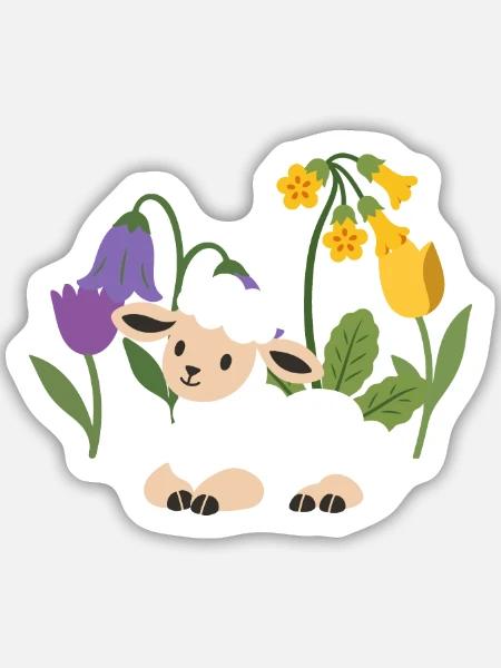 Lamm Blumen Kinder Geschenkidee - Sticker Größe M (15 x 15 cm) - Mattweiß