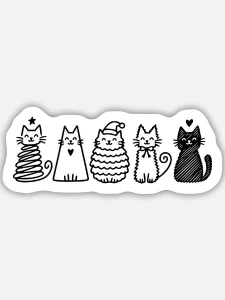 Katzen Weihnachten Silhouetten - Sticker Größe M (15 x 15 cm) - Mattweiß