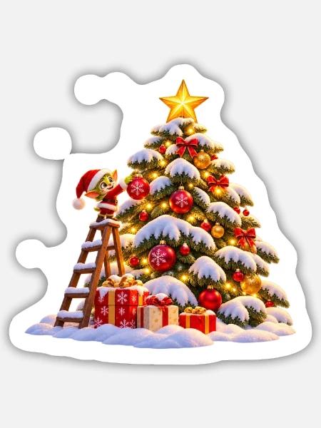 Winterlicher Weihnachtsbaum mit Stern Wenuma - Sticker Größe M (15 x 15 cm) - Mattweiß
