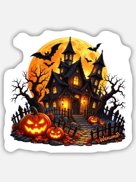 Spukhaus Mondlicht Wenuma - Sticker Größe M (15 x 15 cm) - Mattweiß