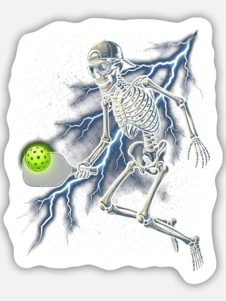 Blitzskelett-Pickleball - Sticker Größe M (15 x 15 cm) - Mattweiß