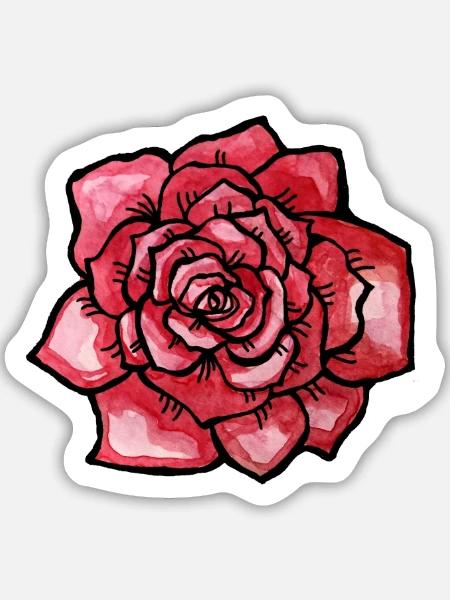 Karmesinrote Aquarellrose - Sticker Größe M (15 x 15 cm) - Mattweiß