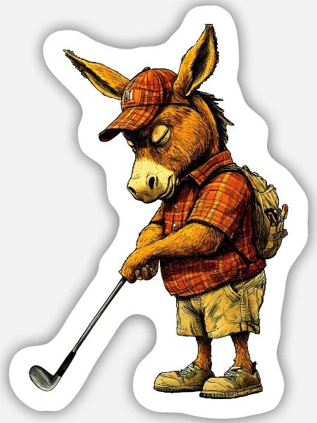 Esel Golfer / Golf Esel - Sticker Größe M (15 x 15 cm) - Mattweiß
