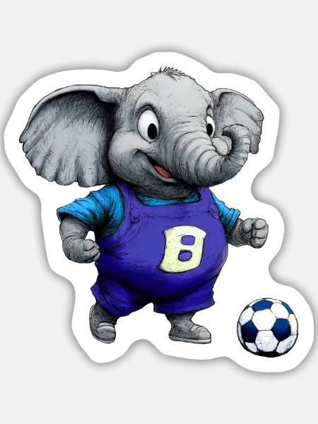 Elefanten Fussball / Fussballer Elefant - Sticker Größe M (15 x 15 cm) - Mattweiß
