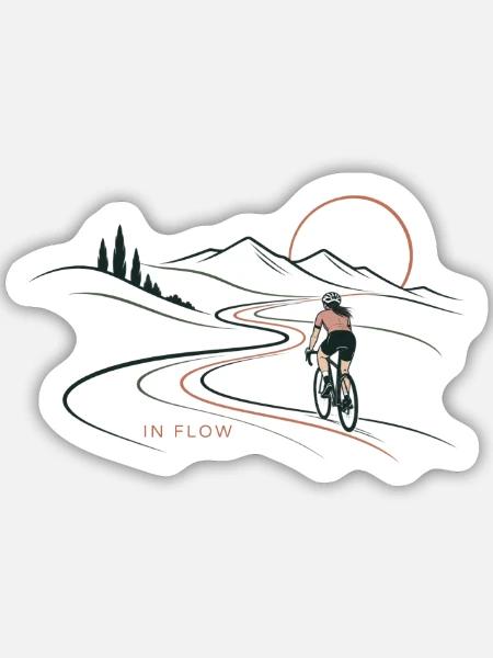 IN FLOW - Fahrrad - Radfahrerin - Freiheit - Sticker Größe M (15 x 15 cm) - Mattweiß