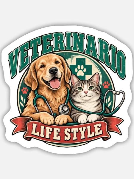 Veterinärleben Hund und Katze - Sticker Größe M (15 x 15 cm) - Mattweiß