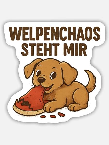 Welpenchaos Geschenk für neue Hundehalter - Sticker Größe M (15 x 15 cm) - Mattweiß