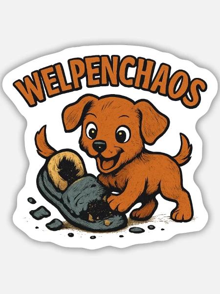 Welpenchaos Geschenk für frischgebackene Halter - Sticker Größe M (15 x 15 cm) - Mattweiß