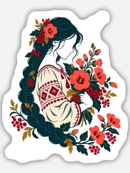 Ukrainerin mit Zopf - Sticker Größe M (15 x 15 cm) - Mattweiß