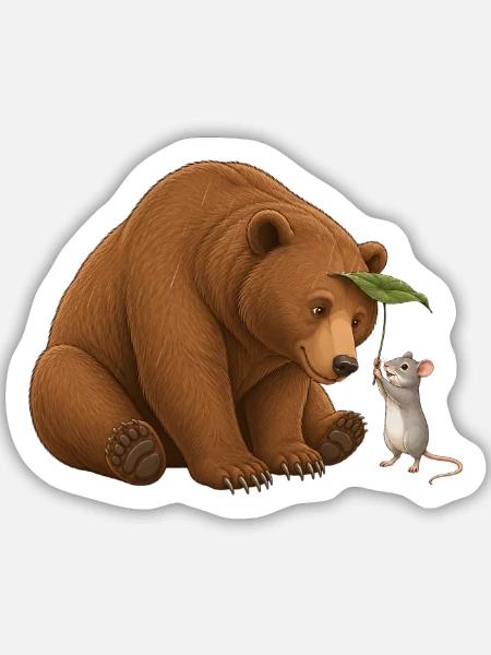 Bär und Maus - Sticker Größe M (15 x 15 cm) - Mattweiß