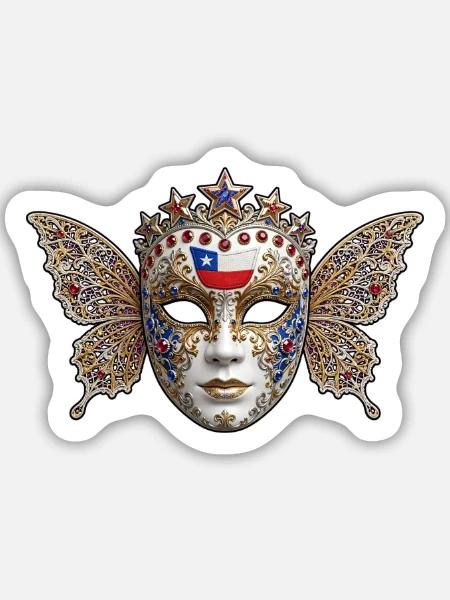 Goldene Flügel maskieren Chile - Sticker Größe M (15 x 15 cm) - Mattweiß