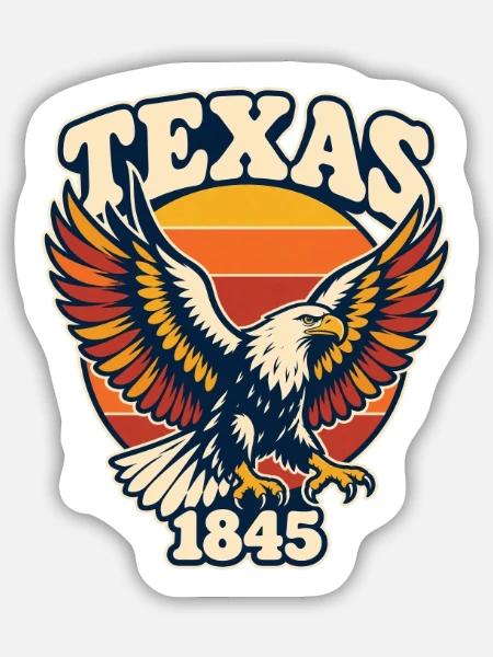 Texas Adler 1845 Retro Emblem - Sticker Größe M (15 x 15 cm) - Mattweiß