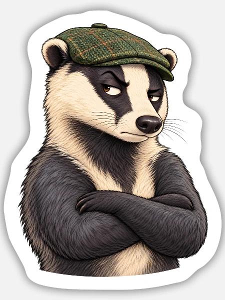 Verdächtiger Flatcap-Dachs - Sticker Größe M (15 x 15 cm) - Mattweiß