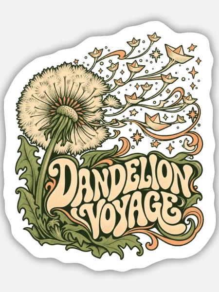 Dandelion Voyage: Psychedelic Bloom - Sticker Größe M (15 x 15 cm) - Mattweiß