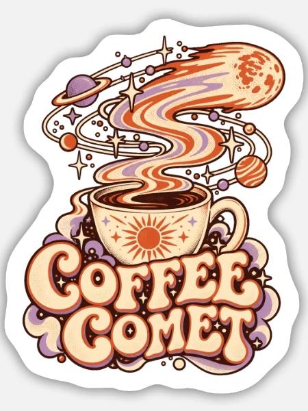 Kaffeekomet Kosmos-Illustration - Sticker Größe M (15 x 15 cm) - Mattweiß