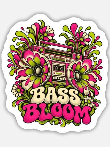 Bass Bloom Neon-Blüten Boombox - Sticker Größe M (15 x 15 cm) - Mattweiß