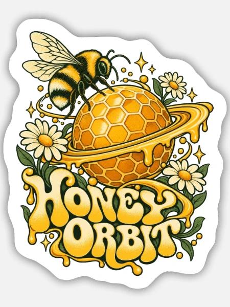 Honigplanet Biene Orbit - Sticker Größe M (15 x 15 cm) - Mattweiß