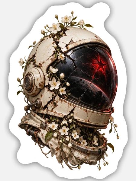 Blumen-Astronautenhelm – Kosmische Renaissance - Sticker Größe M (15 x 15 cm) - Mattweiß