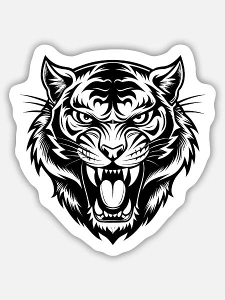 Wütender Tiger knurrt - Sticker Größe M (15 x 15 cm) - Mattweiß
