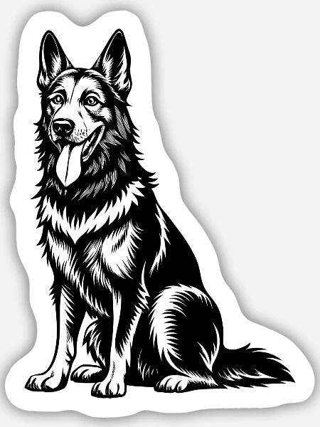 Deutscher Schäferhund sitzt - Sticker Größe M (15 x 15 cm) - Mattweiß