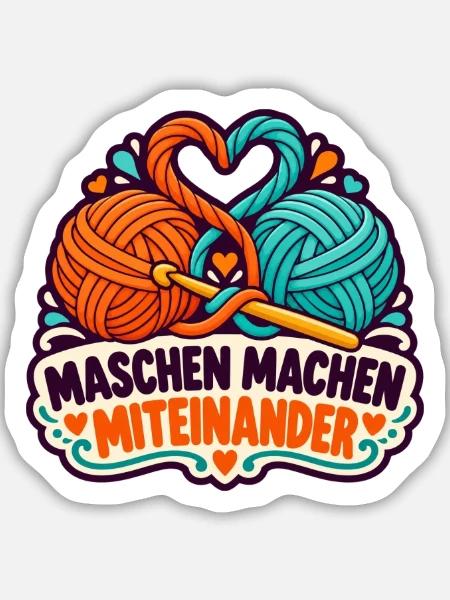 Häkelrunde – Maschen machen Miteinander - Sticker Größe M (15 x 15 cm) - Mattweiß