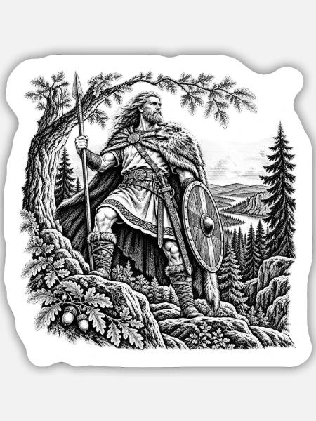 Hermann der Cherusker – Arminius im Eichenwald - Sticker Größe M (15 x 15 cm) - Mattweiß