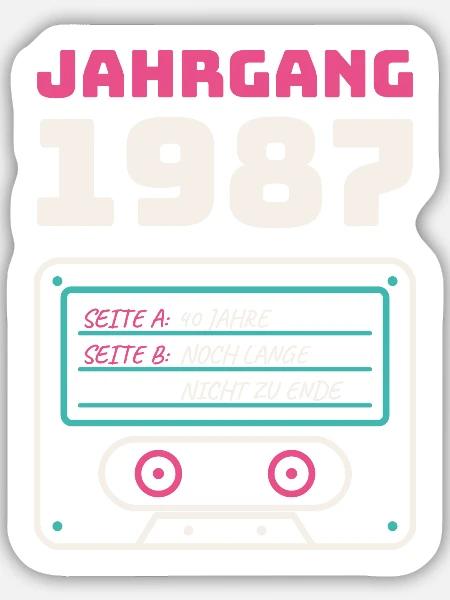 Jahrgang 1987 Kassette - Sticker Größe M (15 x 15 cm) - Mattweiß