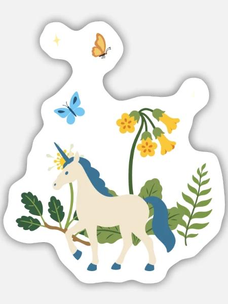 Einhorn Blumen Kinder Fantasieillustration - Sticker Größe M (15 x 15 cm) - Mattweiß