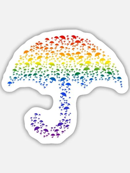 Regenschirm Silhouette Regenbogen - Sticker Größe M (15 x 15 cm) - Mattweiß