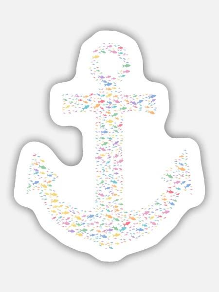 Anker aus Fischen Bunt - Sticker Größe M (15 x 15 cm) - Mattweiß