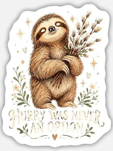 Faultierheld mit Zweigen - Sticker Größe M (15 x 15 cm) - Mattweiß