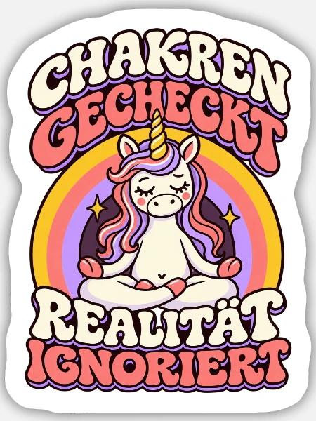 Yoga Einhorn – Chakren gecheckt - Sticker Größe M (15 x 15 cm) - Mattweiß