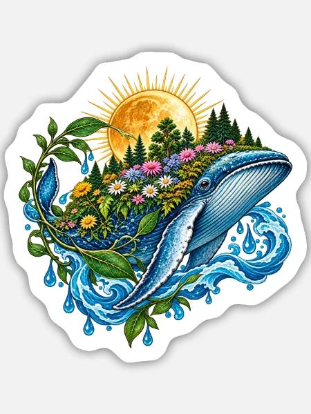 Sonnenwal mit Blütenmeer - Sticker Größe M (15 x 15 cm) - Mattweiß