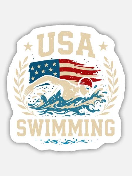 USA Swimming - Sticker Größe M (15 x 15 cm) - Mattweiß