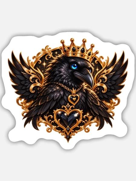 Kronenrabe mit Herzschmuck - Sticker Größe M (15 x 15 cm) - Mattweiß