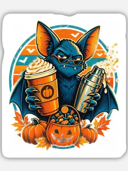 Halloween Vampirfledermaus Bar-Schichtchaos - Sticker Größe M (15 x 15 cm) - Mattweiß
