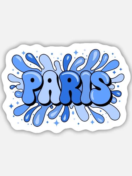 Paris Blue Bubbles Pop Art - Sticker Größe M (15 x 15 cm) - Mattweiß