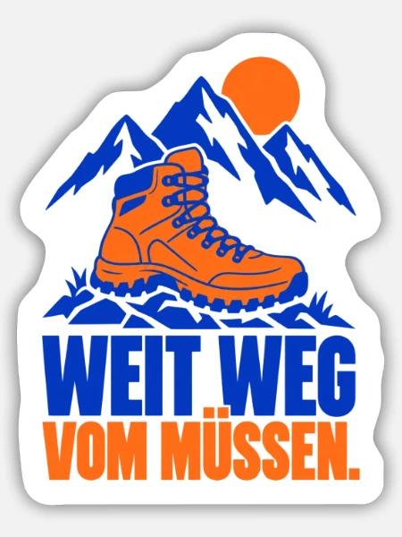 Weit weg vom Müssen. – Wandern - Sticker Größe M (15 x 15 cm) - Mattweiß