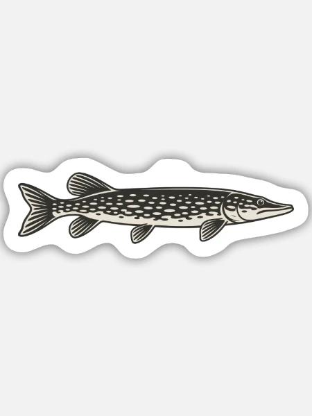 Gepunkteter Hecht Silhouette - Sticker Größe M (15 x 15 cm) - Mattweiß