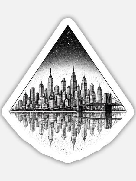 Nachtstadtreflexion im Diamant-Design - Sticker Größe M (15 x 15 cm) - Mattweiß
