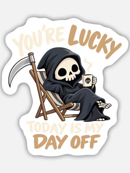 Niedlicher Sensenmann schwarzer Humor - Sticker Größe M (15 x 15 cm) - Mattweiß
