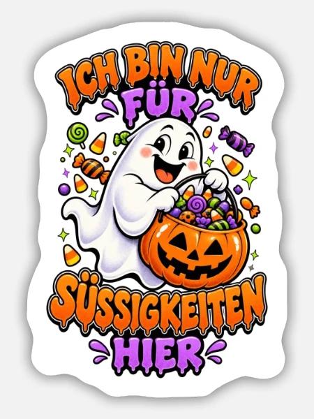 Geist mit Kürbisbeutel Halloween - Sticker Größe M (15 x 15 cm) - Mattweiß