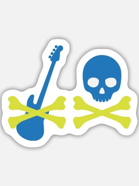 Pirat mit Bass und Totenkopf - Sticker Größe M (15 x 15 cm) - Mattweiß