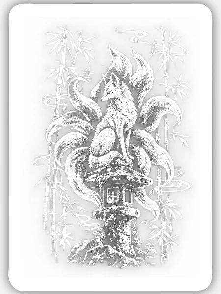 Japanese Kitsune – Nine-Tailed Fox Spirit - Sticker Größe M (15 x 15 cm) - Mattweiß