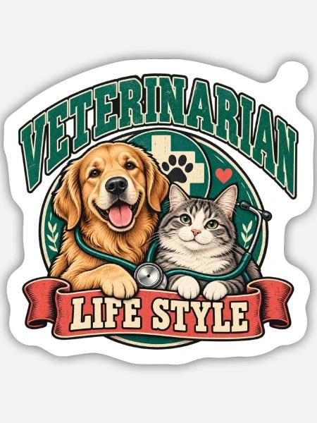 Tierarzt-Lebensstil-Hund-Katzen-Duo - Sticker Größe M (15 x 15 cm) - Mattweiß