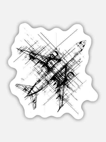 Flugzeug Zeichnung - Sticker Größe M (15 x 15 cm) - Mattweiß