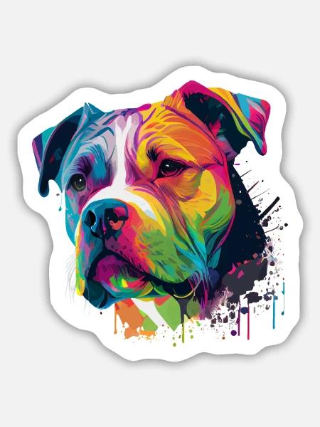 Bunte Amerikanische Bulldogge American Bully - Sticker Größe M (15 x 15 cm) - Mattweiß