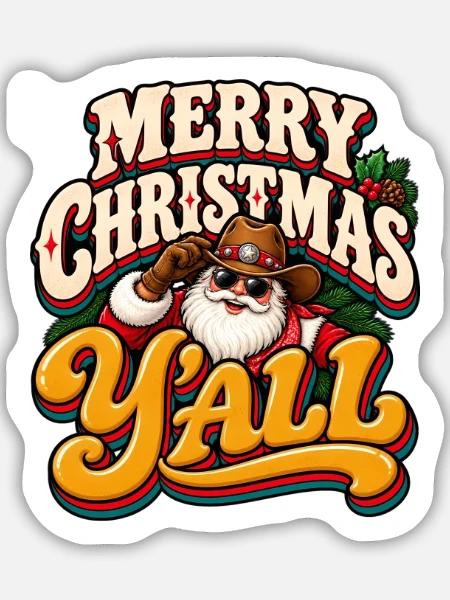 Frohe Weihnachten Yall - Sticker Größe M (15 x 15 cm) - Mattweiß