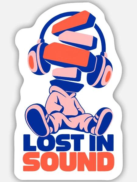 Lost in Sound Bücherkopf - Sticker Größe M (15 x 15 cm) - Mattweiß