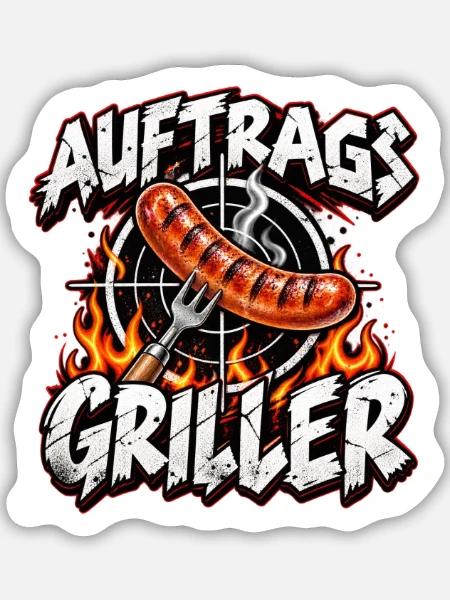 Auftrags Griller: Feuer & Wurst - Sticker Größe M (15 x 15 cm) - Mattweiß